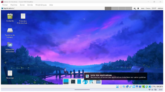 Machine virtuelle Debian Linux à la fin de l'installation